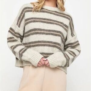 NWT Spiritual Gangster Evereve Wilder Stripe Crop Knit Wool Sweater — LARGE